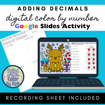 Digital Color by Number: Adding Decimals - Holiday Christmas