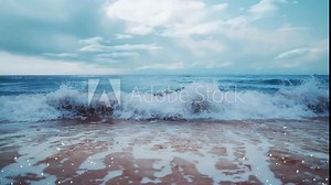 waves on the beach with blue cloudy sky. waves on the beach as a background beautiful natural. seamless looping overlay 4k virtual video animation background