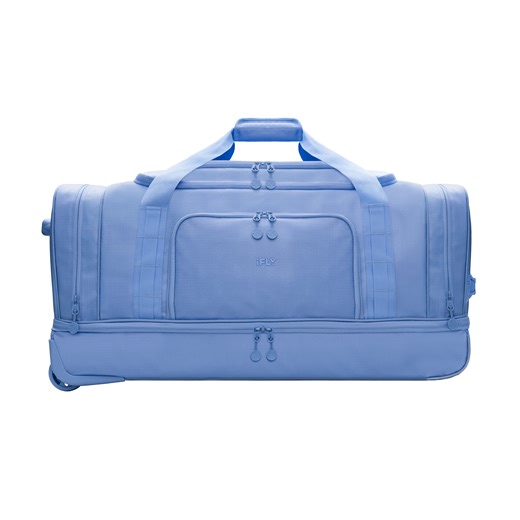 iFLY 30” Drop Bottom Rolling Duffel Bag with Wheels & Telescopic Handle, Frost Blue