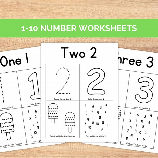 1-10 Number Tracing Worksheets, Preschool Counting Activity, Number Writing Practice, Printable Learning Numbers, Kindergarten Worksheets - Etsy