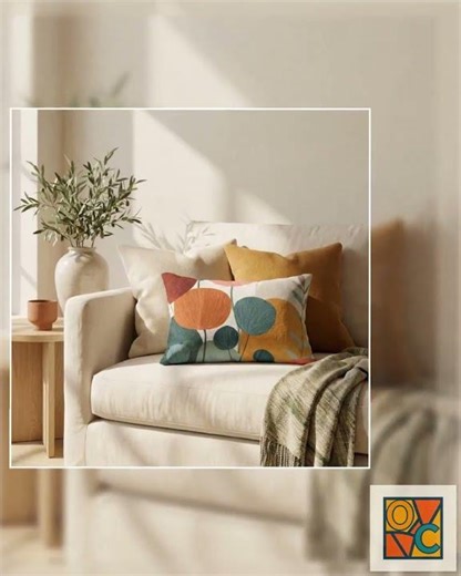 Mid Century Lumbar Pillow, Botanical Floral Accent Pillow in Rust Ochre, Soft Modern Decor