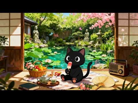 Black Cat's Lofi Spring Garden 🌸🍃 Lofi Chill Beats for Relax, Study & Peaceful Vibes