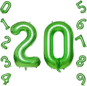 Green Number 20 Balloons,40 Inch Birthday Number Balloon Party Decorations Supplies Helium Foil Mylar Digital Balloons (Green Number 20)
