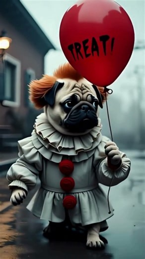 PUGWISE the Treat-Stealing Clown 🎈🐶 Funny & Spooky Halloween Pug#funnyshorts #halloween #viral #fyp