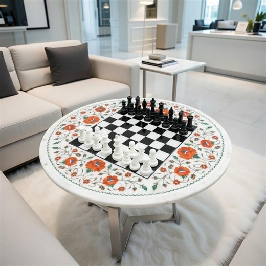 Handmade Marble Chess Table Top – Carnelian Inlay, Luxury Decor - Etsy
