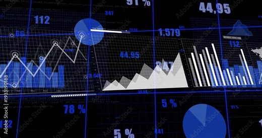 On play data panel unfolding on dark grid, charts animating, numbers updating to show rising trends