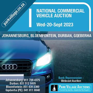 Get ready for our upcoming National Vehicle Auction featuring a wide variety of cars, to be going under the hammer! VIsit https://bit.ly/3PCuurP for more auction information Auction Type: Live Webcast Date: Wednesday 20 September 2023 at 10:00 Locations: Johannesburg | Durban | Bloemfontein | Gqeberha (PE) Viewing: Tuesday 19 September, 2023 from 09:00 - 16:00 Contact: 011 789 4375 or auctions@parkvillage.co.za | Park Village Auctions