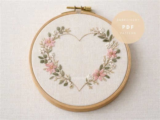 Heart Wreath Embroidery Pattern PDF | Floral Botanical Design | Beginner Friendly | Printable Hoop Art Template - Etsy