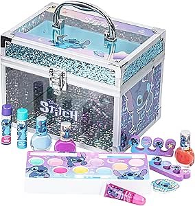 Disney Stitch Kids Makeup Kit for Girls, Includes Lip Gloss, Nail Polish and more with Train Case Beauty Set, Perfect for Birthday Gift, Party Favor, for Girls Ages 3+ by Townley Girl