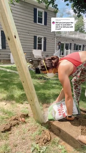 Replying to @Princess Rubey HOW TO DRY POUR CONCRETE 👊 you don’t always have to mix concrete, sometimes you can pour it in dry and add water to set it. TIPS: dry pouring works best outside/in the ground where excess water can drain off // the kind of mix you use matters, use a fast setting concrete for best results DONT: dry pour concrete for anything structural like a foundation, thin concrete slabs that have been dry poured are prone to weak spots #diyprojects #outdoorproject #backyard #diyho