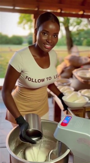 A very beautiful young lady- Making bread through Modern Machine