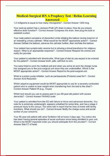 MedicalSurgical RN A Prophecy Test Relias Learning Answered 270 new video