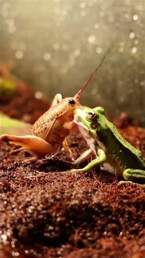 Giant Cave Cricket vs Small Frog