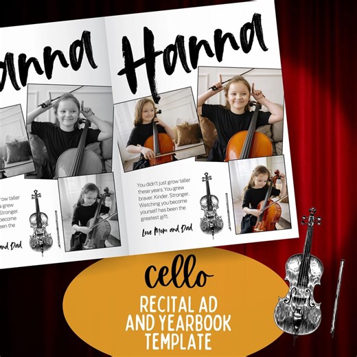 Symphony Orchestra Recital Program Ad Canva Template | Full Page Yearbook Photo Design for Cello | Editable Band Kid Cellist Tribute - Etsy UK