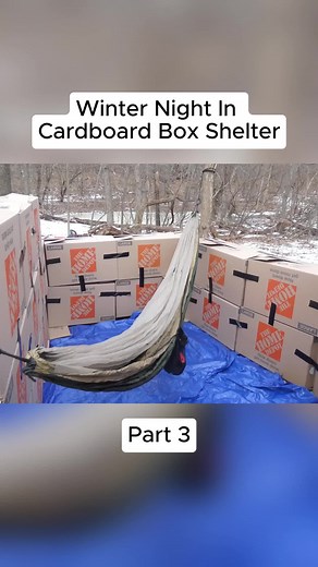 Winter Night in Cardboard Box Shelter