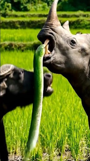 Rhino Saves Buffalo From Giant Python Attack​ #Wildlife #AnimalRescue #RhinoVsPython