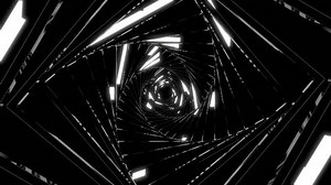 VJ Tunnel Rectangle Neon Luminescent, Reflective, Rotating, Black and White 3d render loop