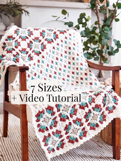 CROCHET PATTERN   VIDEO Windowpane Granny Square Blanket With Polka Dot Granny Stitches, 7 Sizes, Charts   Color Planner - Etsy
