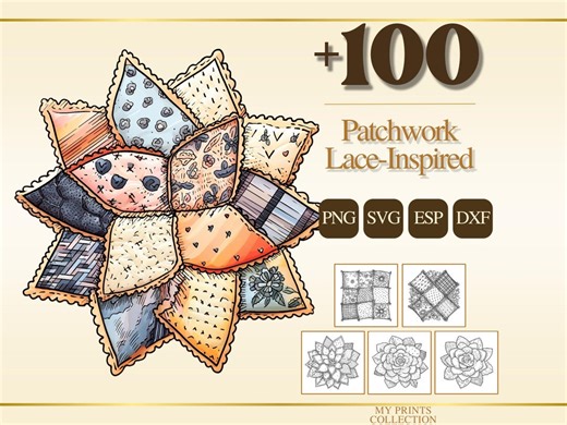 Lace-inspired Patchwork PNG Bundle – 100  Fashion Quilt Texture, Cricut & Silhouette Files, SVG, DXF, Eps – Line Art, Stencil, Digital Craft - Etsy