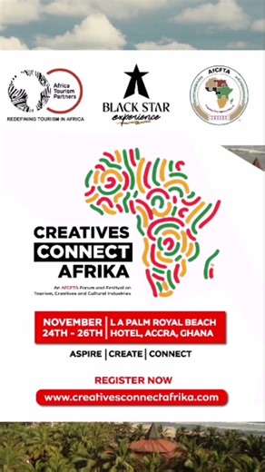 Accra are you readyyyyyyyyyyy!!! The Creatives Connect Afrika Forum & Festival is coming to town from November 25-28, 2025, at the La Palm Royal Beach Hotel. This epic event will unite Africa's creative geniuses in film, music, fashion, and more, showcasing our rich cultural heritage and innovative talents. You can't afford to miss this Don't miss this incredible opportunity to network, learn, and shine. #africancreativesunite #blackstarexperience #africacreatives #africancreativesunite | BSE Gh