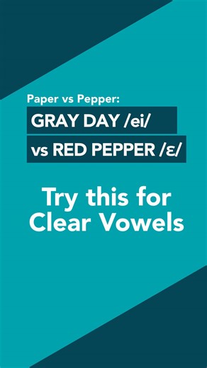 Tune into how your jaw moves! In this clip, I guide you through the GRAY DAY /ei/ vowel. Put your finger under your chin and notice the jaw movement as you glide through the sound. The RED PEPPER /ɛ/ vowel, on the other hand, stays steady. Recognizing moving versus non-moving vowels makes words like paper vs pepper much easier to say clearly. Catch the full lesson here: https://youtu.be/6ZlVba0hApE?si=Lq04LNEzZgjtnsT- Learn more step by step: https://www.clearenglishacademy.com Speak clearly. Sp