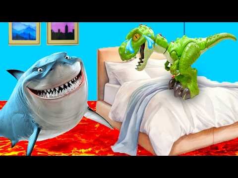 Jurassic World Dinosaurio T-Rex Vs. Megalodon - Tiburón Mejores Batallas en Tiempos Prehistóricos🦖