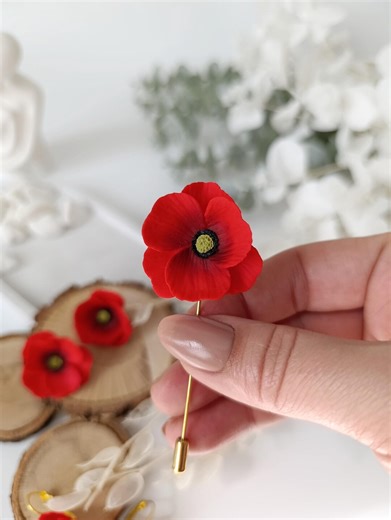Handmade Red Poppy Lapel Pin, Realistic Polymer Clay Flower Boutonniere - Etsy