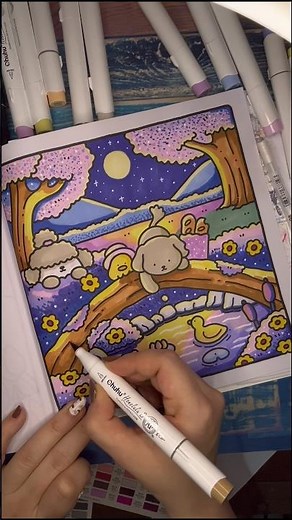 Cozy Cuties Coloring Page with alcohol markers #coloringrelaxation