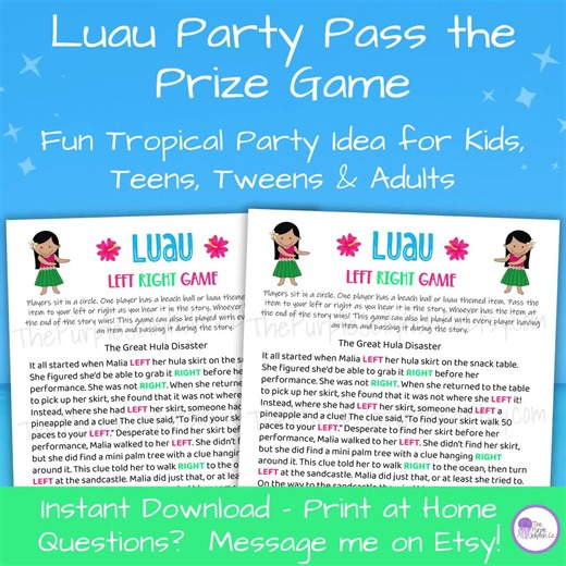 Luau Left Right Game Printable Hawaiian Party Game for Kids Teens & Adults, Tropical Pass the Prize Gift Exchange Birthday Party Activity - Etsy