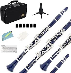 Bb Clarinet - Band Clarinet for Beginner Student Clarinets,with Stand, Hard Case, Cleaning Cloth (Navy blue)