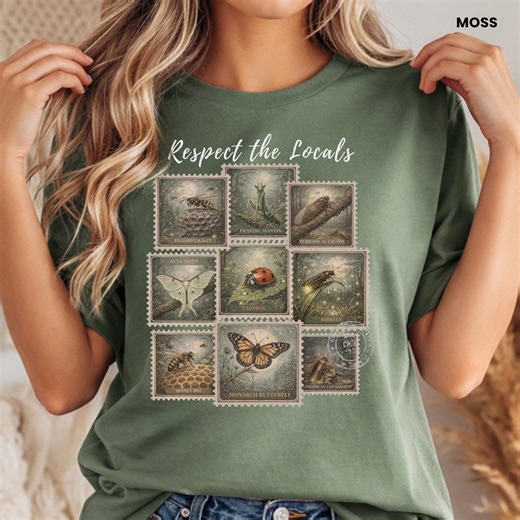 Retro Respect the Locals Insect T Shirt, Comfort Colors Bugs Postage Stamp Tee, Bee and Beetle Tee, Luna Moth and Ladybug Shirt, Mantis Tee - Etsy