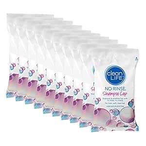 Cleanlife Products No-Rinse Shampoo Cap (10 Pack) - Waterless, Rinseless Hair Washing and Conditioning Shower Caps for Bathing Elderly, Bedridden, Hospital Patients - Disposable, Hypoallergenic