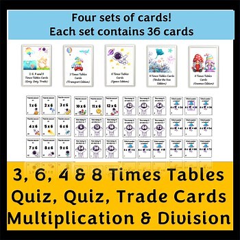 3, 6, 4 & 8 Times Tables Quiz, Quiz, Trade Cards - Multiplication and Division