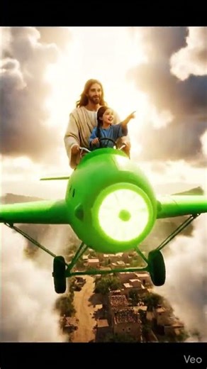 Jesus christ riding a green bicycle on a village #warinheaven #biblestory