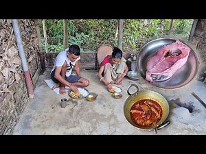 Village Lunch Cooking BIG SIZE FISH PIECES Masala Curry In Traditional Way By Mother And Son