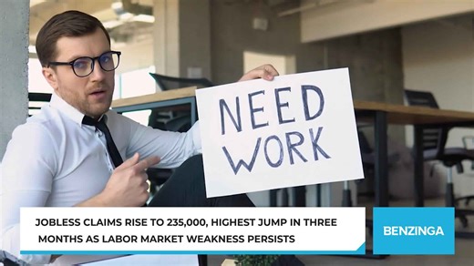 Jobless Claims Rise To 235,000, Highest Jump In Three Months As Labor Market Weakness Persists