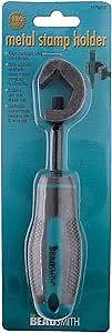 The Beadsmith Metal Stamp Holder, 6 inches, Metal Stamping Tool, with Grey & Aqua Textured Comfort Grip Handle, Holds Stamps in Place with a Safe and Secure Grip.