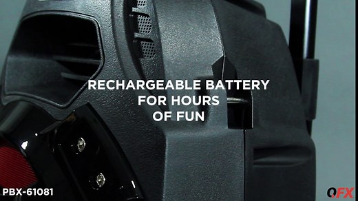 QFX PBX-61081BT-RED 8-Inch Rechargeable Bluetooth Portable Speaker with Adjustable Handle, 8" Woofer, AUX, Micro SD Card and USB Input, FM Radio, Microphone Input, Red