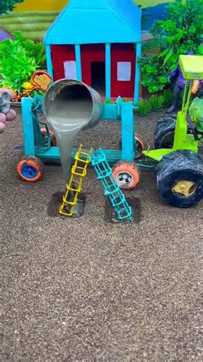 🚜 Mini Concrete Mixer Pouring Cement on Rebar | DIY Mini Construction Project #shorts