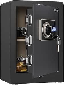 Heavy Safe Box 45lbs with Upgraded Fingerprint and Touch Screen, Large Steel Home Office Safes with Magnetic Light and Quilted Leather Interior for Dorm Personal (Fingerprint 45 Black)