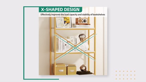 Dextrus 4 Tier Arched Bookshelf and Bookcase, Gold Modern Open Book Shelf, Mental Frame Storage Display Rack Shelves Organizer for Bedroom Living Room Office White& Gold