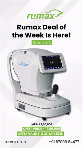 Rumax International Pvt Ltd on Instagram: "Get the i-tronix Auto Refkeratometer at a special price this week only! 📉 From ₹2 lakhs ➡️ Now just ₹1.8 lakhs High-precision results with a smooth, compact design – perfect for any modern clinic. 📍 Ideal for eye clinics, optical chains, and diagnostic setups upgrading on a budget. 📞 Book this deal before 23 Jan 2026 – only at Rumax! [Rumax, Auto Refrkeratometer, i-tronix, Clinic Equipment, Vision Testing Tools, Optometry Devices, Diagnostic Machines