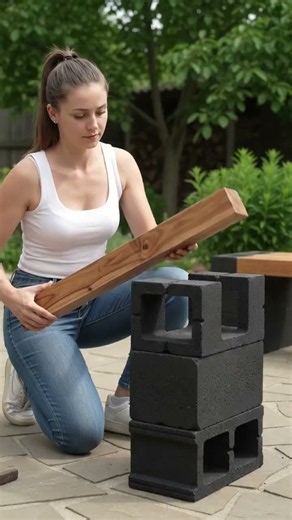 DIY Outdoor Bench in 30 Minutes! 🪵🖤 | Easy Cinder Block & Wood Bench