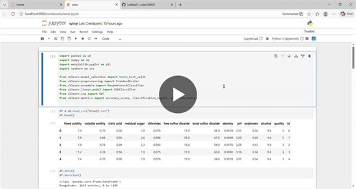 #machinelearning #dataanalytics #python #internship #winequality #learningjourney | Lalitha P