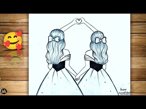 how to draw two sisters making a heart with their hands in this beautiful pencil sketch tutorial