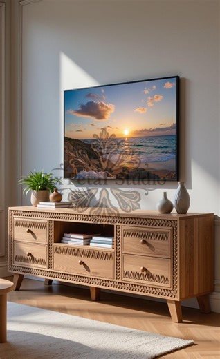 Handcrafted Solid Wood Carved TV Console | Wooden Media Cabinet | Modern Rustic Storage TV Stand - Etsy