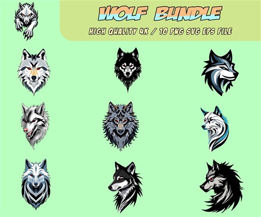 Wolf Head Clipart Bundle 4K, 10 Fierce Wolf Mascot Designs PNG SVG EPS, High Resolution Sublimation, Cricut, T-shirt & Logo Graphics - Etsy
