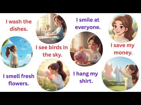 100 Action Verb Sentences in English | Daily Use Speaking Practice | Cartoon Story for Kids