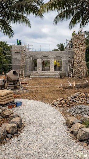 Building a Luxury Tropical Villa with Stone Tower 🌴🧱 #timelapse #build