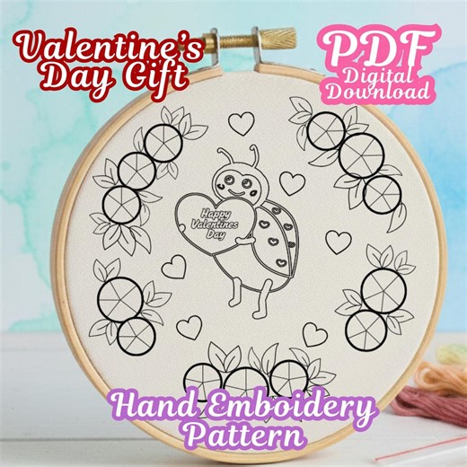 Ladybug Embroidery Digital Pattern – Happy Valentine’s Day – Hand Embroidery PDF – Woven Wheel Roses - Etsy